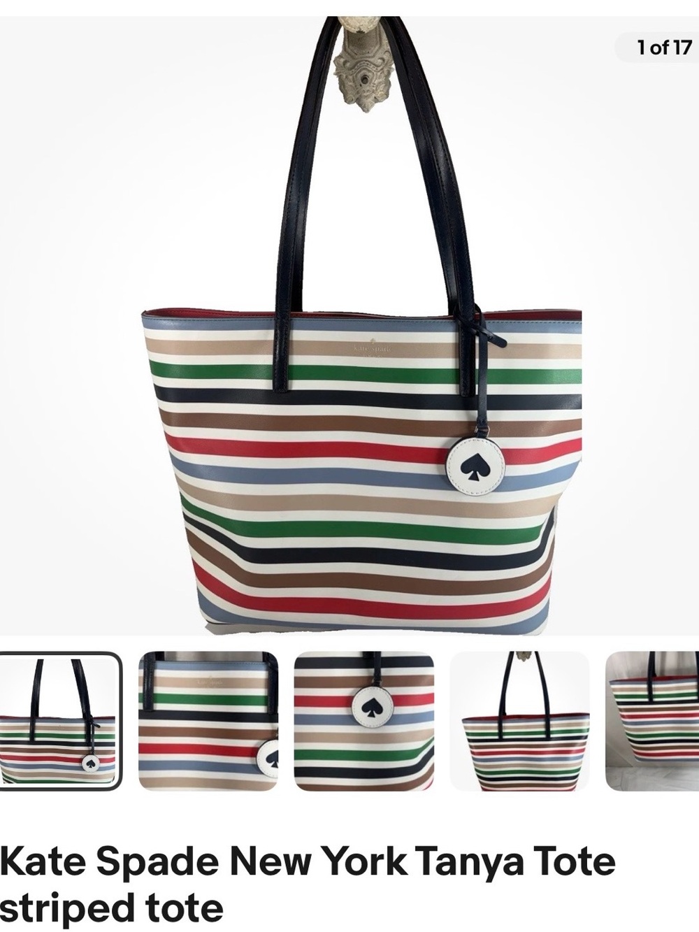 kate spade Multicolor Striped Tanya Tote with Black Handles